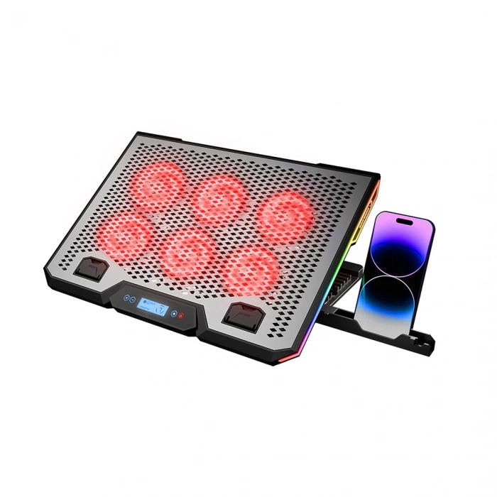 NOTEBOOK - LAPTOP SOĞUTUCU RGB IŞIKLI 15.6 INC 6 FANLI - LCD DİJİTAL EKRAN 2 USB SOKET (5263)