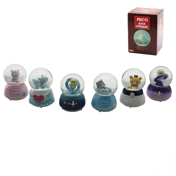 ORTA BOY - 8CM PİLLİ - IŞIKLI MÜZİKLİ KAR KÜRESİ CAM HAYVAN FİGÜRLÜ - DESEN MİX RENKLİ HERHANGİ BİR TANESİ GÖNDERİLİR (5263)