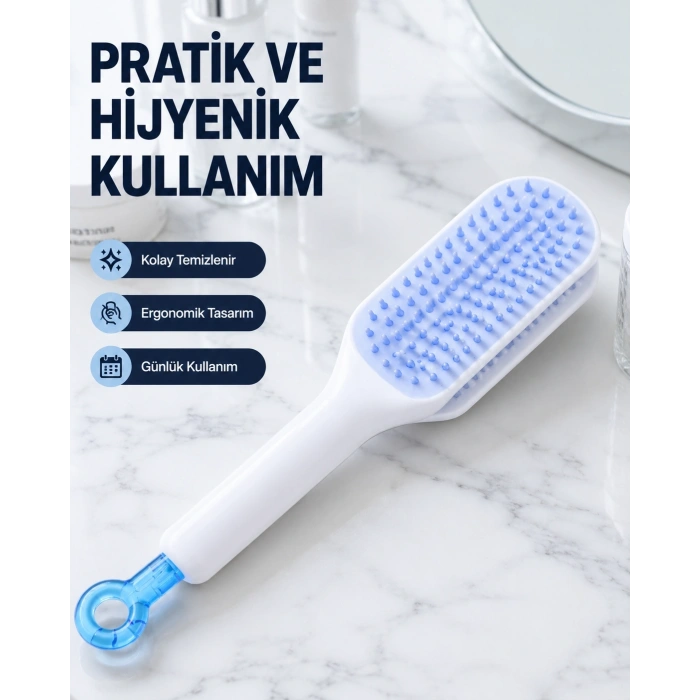 Otomatik Temizlemeli Saç Fırçası – Ergonomik Tasarım, Masaj Etkili, Elektriklenmeyi Önleyici