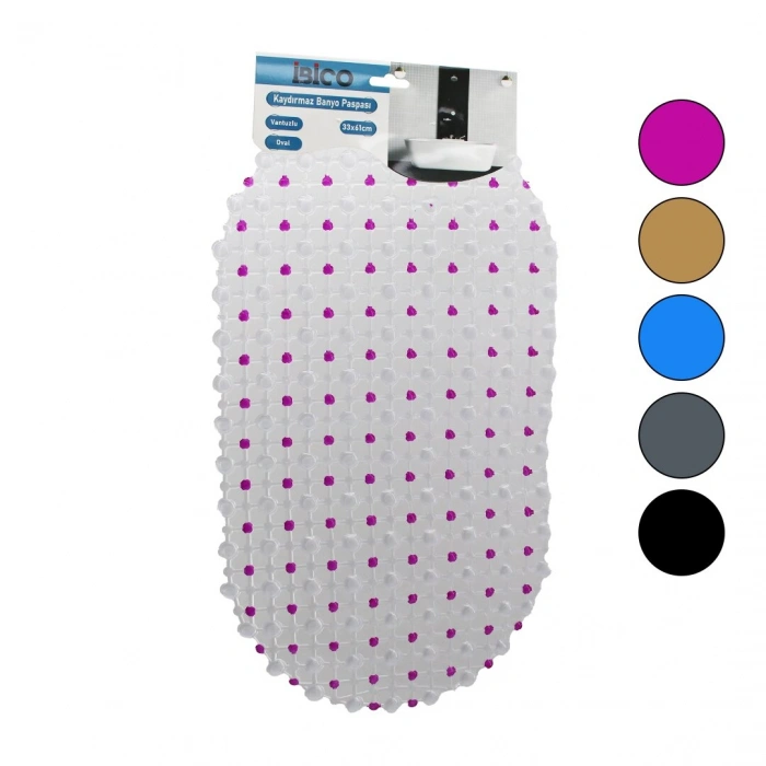 OVAL - EKO PVC +VANTUZ DESEN - ŞEFFAF RENKLİ 122PCS VANTUZ KAYDIRMAZ BANYO - KÜVET PASPAS 33X61CM (5263)