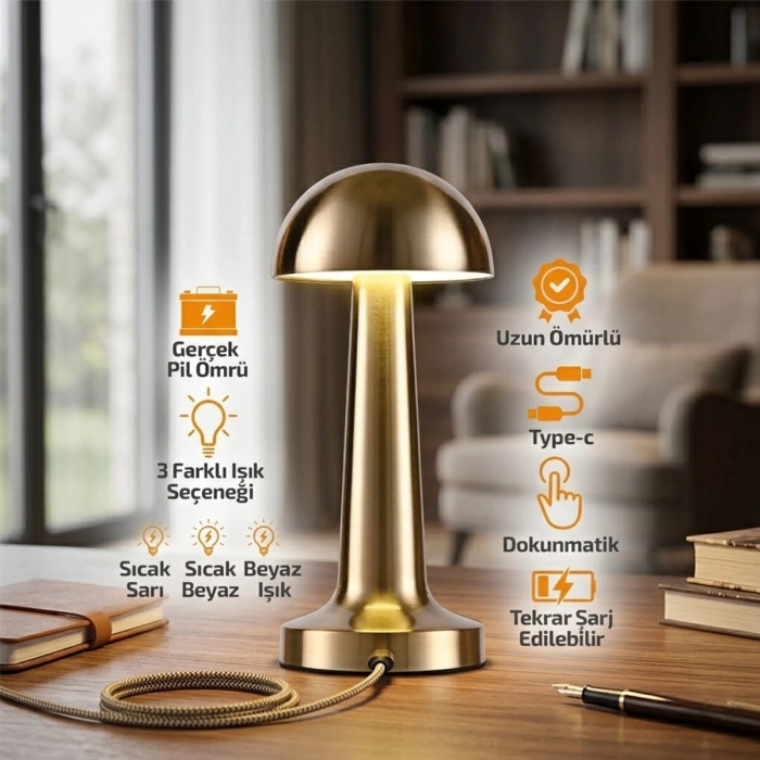 OVAL - METAL MANTAR MASA LAMBASI DOKUNMATİK - RENKLİ TYPE-C ŞARJLI 3 FONKSİYONLU YL86-1231 (5263)