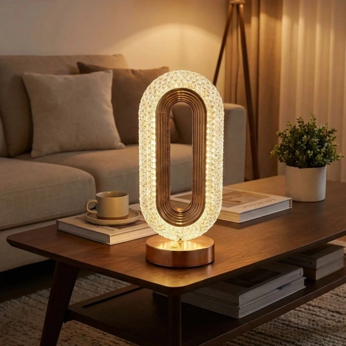 Oval Şeklinde Kristal LED Masa Lambası – Dokunmatik, 3 Renk Işık Modlu, Şarjlı Dekoratif Gece Lambası (5263)