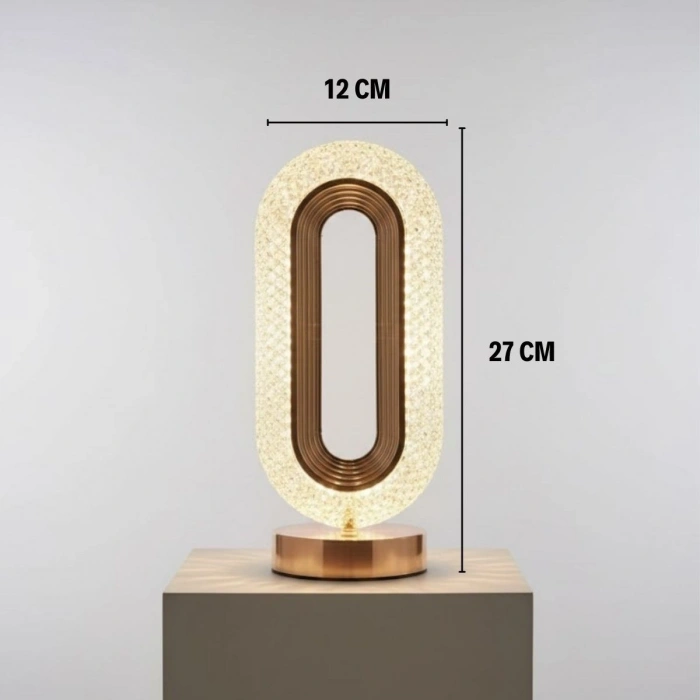 Oval Şeklinde Kristal LED Masa Lambası – Dokunmatik, 3 Renk Işık Modlu, Şarjlı Dekoratif Gece Lambası (5263)