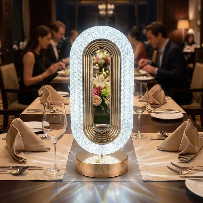 Oval Şeklinde Kristal LED Masa Lambası – Dokunmatik, 3 Renk Işık Modlu, Şarjlı Dekoratif Gece Lambası (5263)
