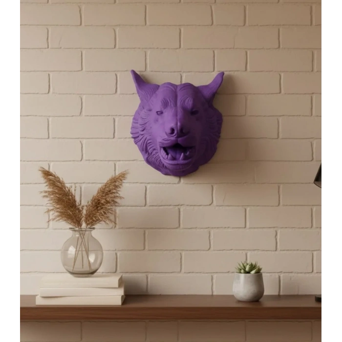 Özel Seri Mor Kurt Duvar Süsü Hediyelik Dekoratif Asılabilir Heykel