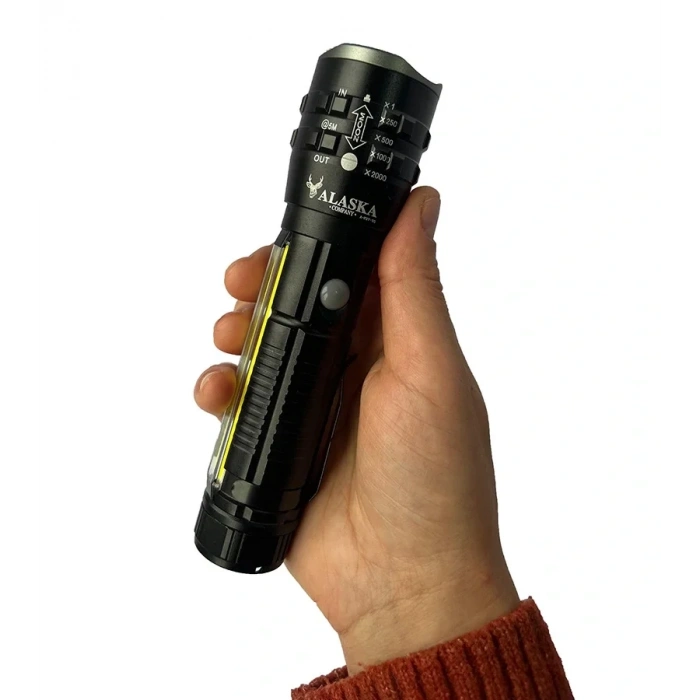 P27 Şarjlı LED Metal El Feneri 1000 Lümen Çakarlı (5263)