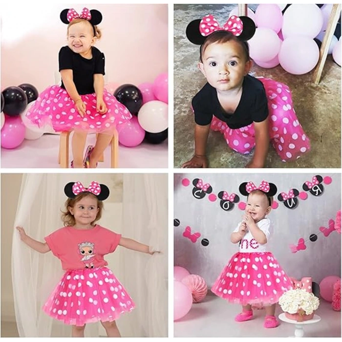 Pembe Fiyonklu Minnie Mouse Tacı Mini Kulak (5263)