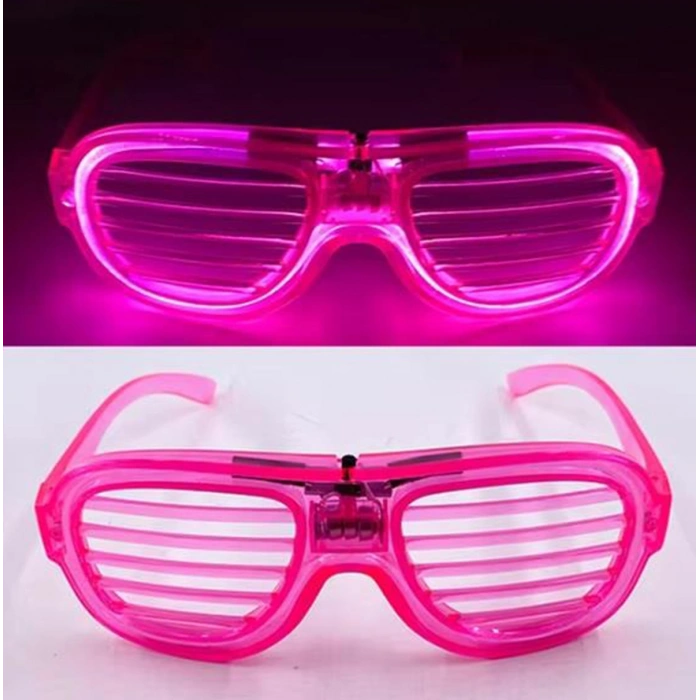 Pembe Led Işıklı Parti Gözlüğü - Neon Glow Şerit Gözlük 3 Modlu (5263)