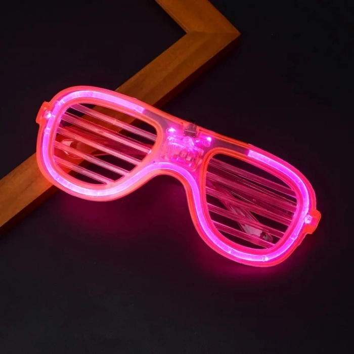 Pembe Led Işıklı Parti Gözlüğü - Neon Glow Şerit Gözlük 3 Modlu (5263)