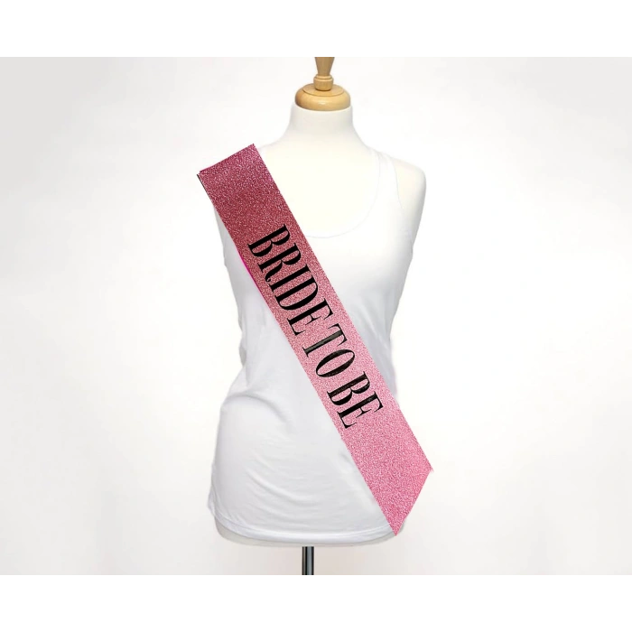 Pembe Üzeri Siyah Büyük Bride To Be Yazılı Simli Işıltılı Kuşak Kemer 10 cm Genişlik (5263)