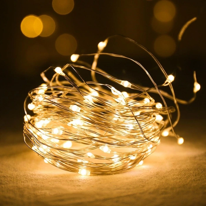 Peri Led Işık 10 Metre (Sarı) Pilli Aydınlatma Şerit Led Saçak Spot Süsleme (5263)