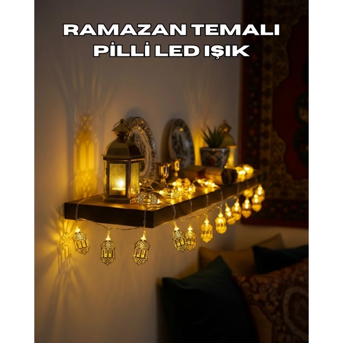 Pilli Altın Fenerli Ramazan Işıkları Dekoratif Led Zincir
