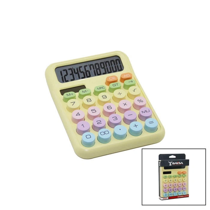 PİLLİ - GÜNEŞ ENERJİLİ DAKTİLO TUŞ MODEL=RENKLİ 12 HANELİ HESAP MAKİNESİ 16X12X2CM 162GR (5263)