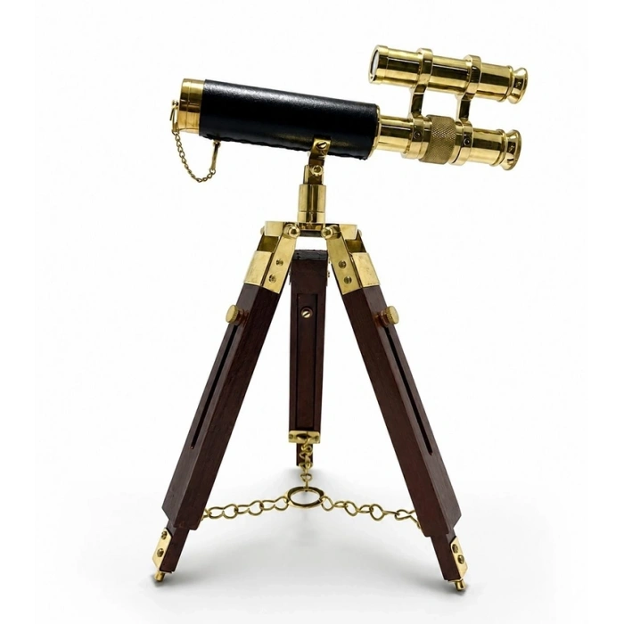 Pirinç Tripod Teleskop Dekoru Ahşap Ayaklı Nı5392b