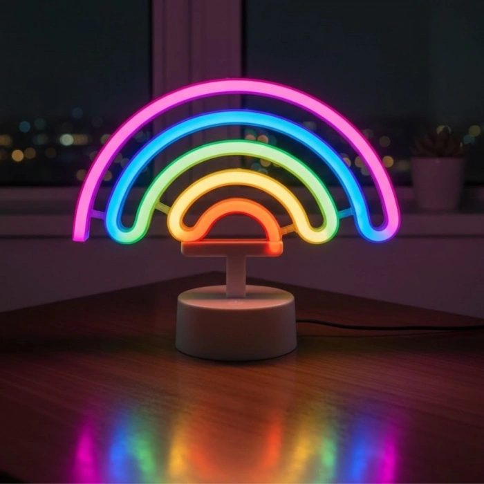 Plastik Gökkuşağı Neon LED Işık – Dekoratif Renkli Masaüstü ve Ambiyans Aydınlatması (5263)