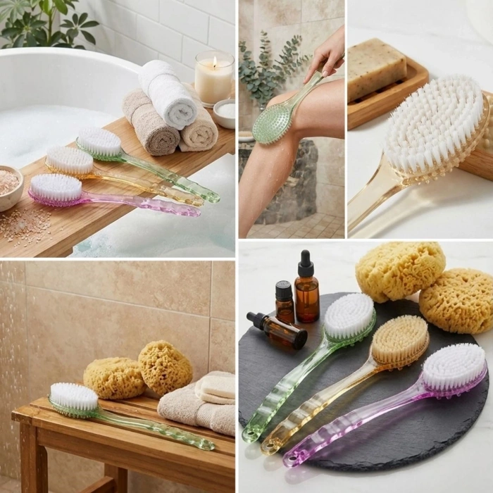 Plastik Saplı Vücut Temizleme Fırçası - Çok Amaçlı Sırt ve Vücut İçin Banyo ve Duş Kese Aparatı (5263)