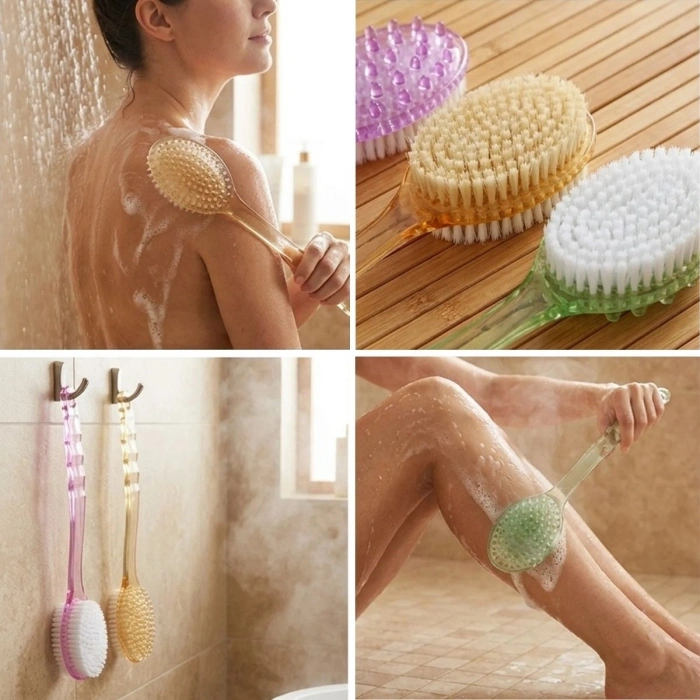 Plastik Saplı Vücut Temizleme Fırçası - Çok Amaçlı Sırt ve Vücut İçin Banyo ve Duş Kese Aparatı (5263)