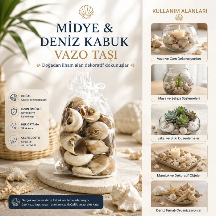 POŞETLİ RENKLİ MİX MİDYE - DENİZ KABUK VAZO TAŞI (5263)