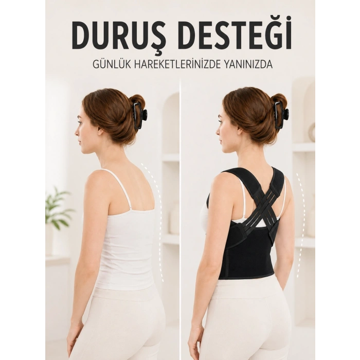 Postür Dik Duruş Korsesi Sırt Destekli Ayarlanabilir Lastikli Bel Korsesi
