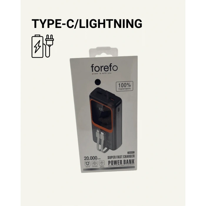 Powerbank 20000 Mah | 22.5w Hızlı Şarj, Dahili Kablolu, Lcd Ekranlı Şarj Cihazı