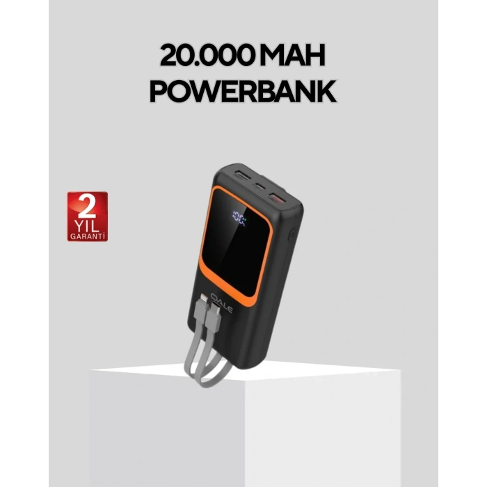 Powerbank 20000 Mah Dijital Ekranlı Ve Çok Kablolu Hızlı Şarj Cihazı
