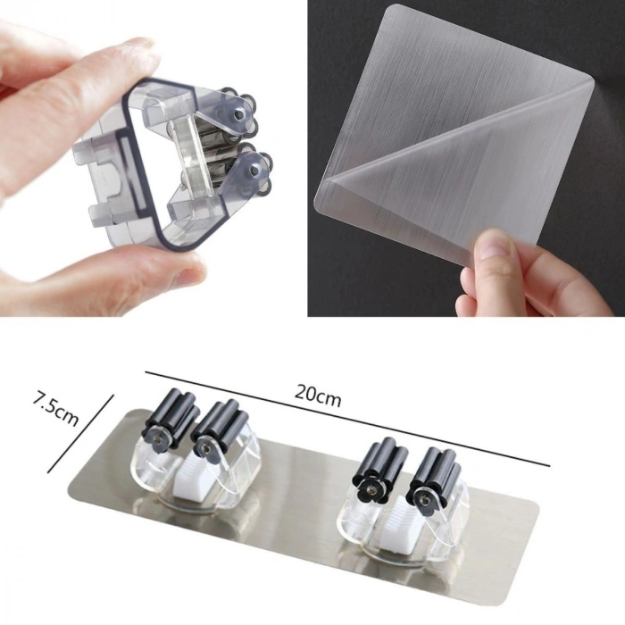 Pratik Organizer 4'lü Yapışkanlı Fırça Paspas Mop Fırça Sabitleyici Ergonomik Alet Aparatı (5263)