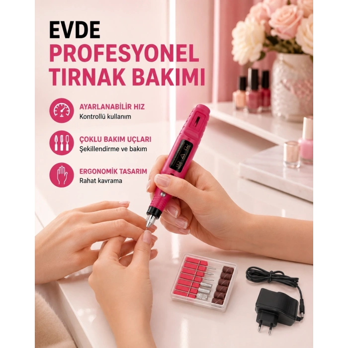 Profesyonel Tırnak Matkap Makinesi – Usb Şarjlı, Ayarlanabilir Hız, Düşük Titreşimli Ve Sessiz Çalışma