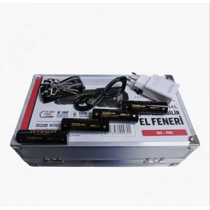 Profesyonel Zoomlu El Feneri | 60w – 7000 Lümen – 13.200 Mah – Type‑c – Metal Gövde (5263)