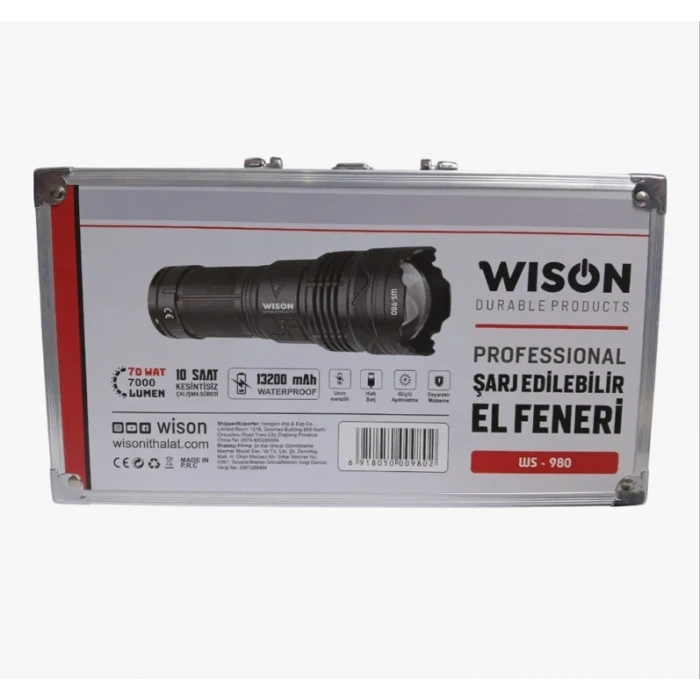 Profesyonel Zoomlu El Feneri | 60w – 7000 Lümen – 13.200 Mah – Type‑c – Metal Gövde (5263)