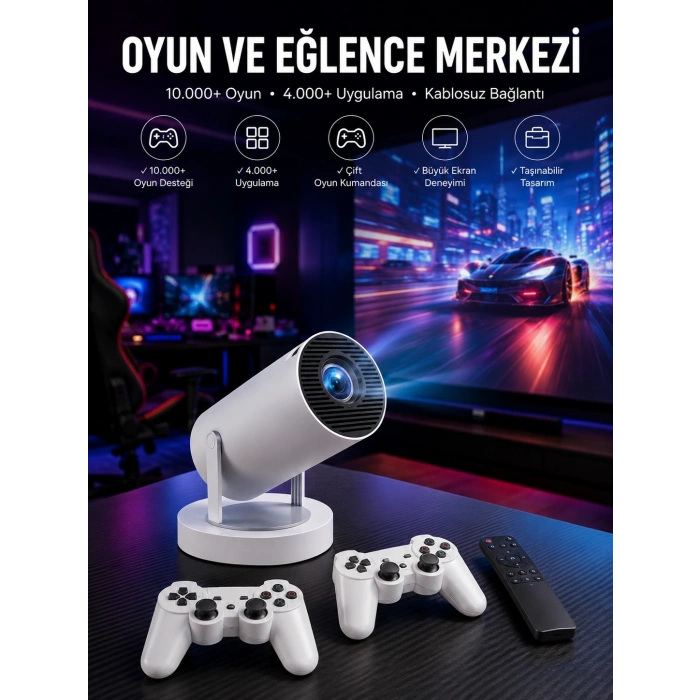 Projeksiyon Cihazı Video Oyun Konsolu Projektör Taşınabilir Ayaklı Çift Kollu 4k Çözünürlüklü