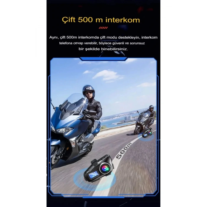 Q58-max Radyolu 2 Kişi Bağlantılı Bluetooth Kask Kulaklık Ekranlı Fenerli Müzik Ve Telsiz Intercom