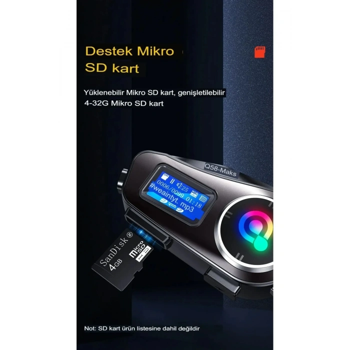 Q58-max Radyolu 2 Kişi Bağlantılı Bluetooth Kask Kulaklık Ekranlı Fenerli Müzik Ve Telsiz Intercom