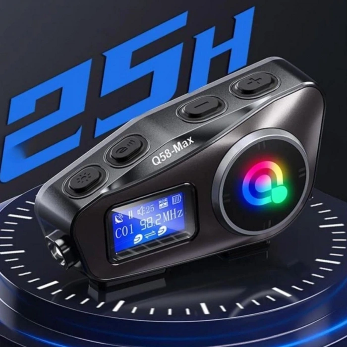 Q58 Motorsikletler İçin Fener Özellikli SD Kart Bölümlü LCD Ekranlı Kablosuz Bluetooth Kulaklıklı – Suya Dayanıklı Kask Kulaklığı (5263)
