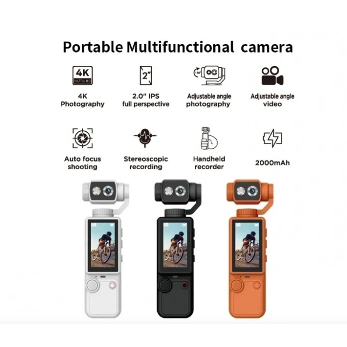Q8 4k Ultra Hd Taşınabilir Vlog Spor Ve Aksiyon Kamerası 2.0’’ Döndürülebilir Ips Ekran Turuncu