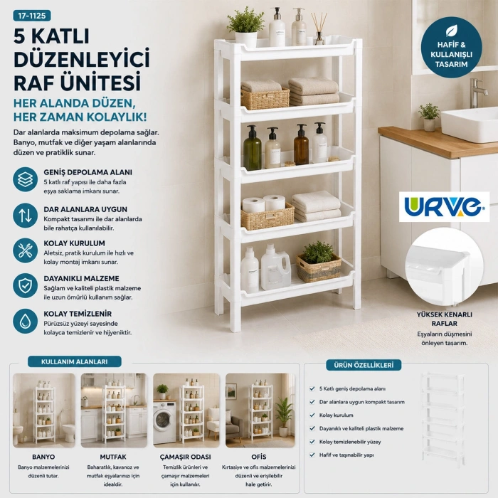 RAFTY 5 KATLI SEPET ORGANİZER DÜZENLEYİCİ RAF ÜNİTESİ 465X145X870MM (5263)