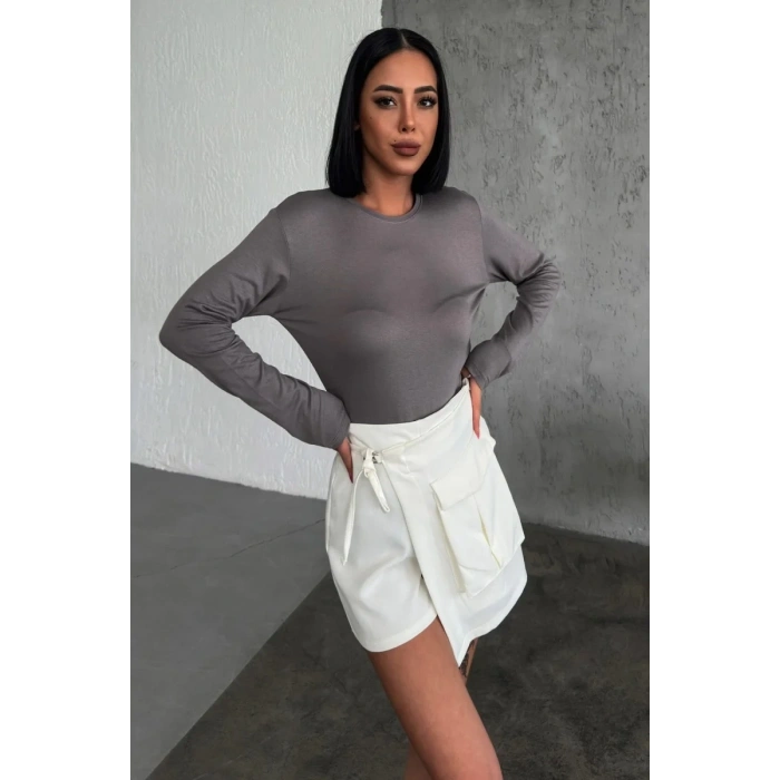 Rahat Ve Şık Uzun Kollu Bisiklet Yaka Likralı Viskon Penye Body Füme