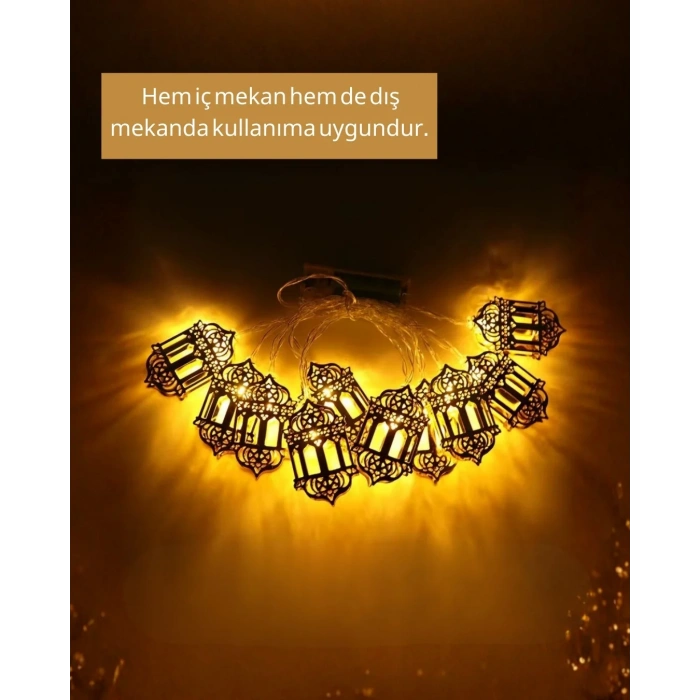Ramazan Işıkları Pilli Altın Fener Tasarımlı Dekoratif Led Aydınlatma