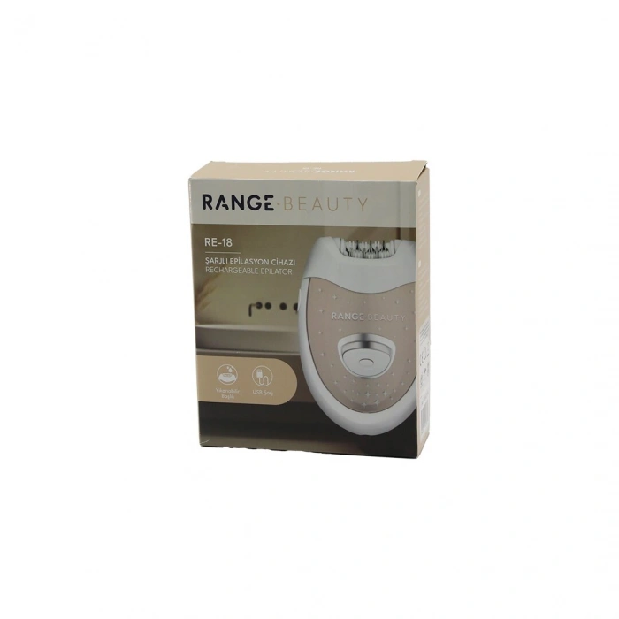 RANGE BEAUTY RE-18 EPİLASYON CİHAZI EPİLATÖR USB ŞARJLI=50DK 2 KADEME HIZ YIKANABİLİR BAŞLIK=18 ÇİFT CIMBIZ (5263)