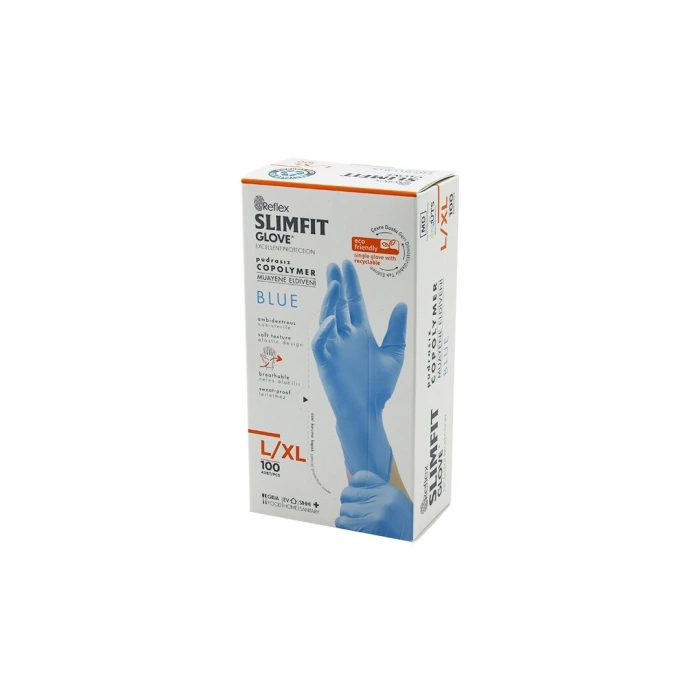 REFLEX SLİMFİT GLOVE KOD-025 L-XL MAVİ PUDRASIZ MUAYENE ELDİVEN 100LÜ (5263)