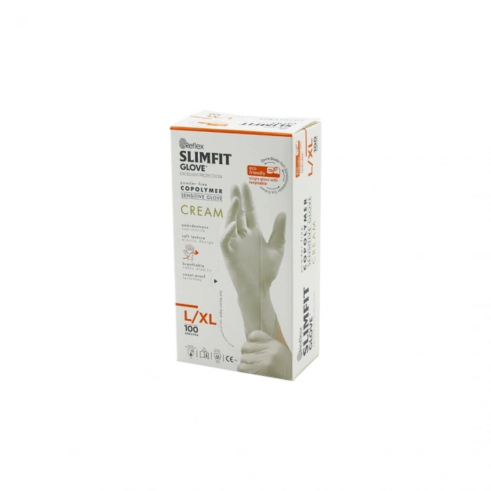REFLEX SLİMFİT GLOVE KOD-028 L-XL KREM PUDRASIZ MUAYENE ELDİVEN 100LÜ (5263)