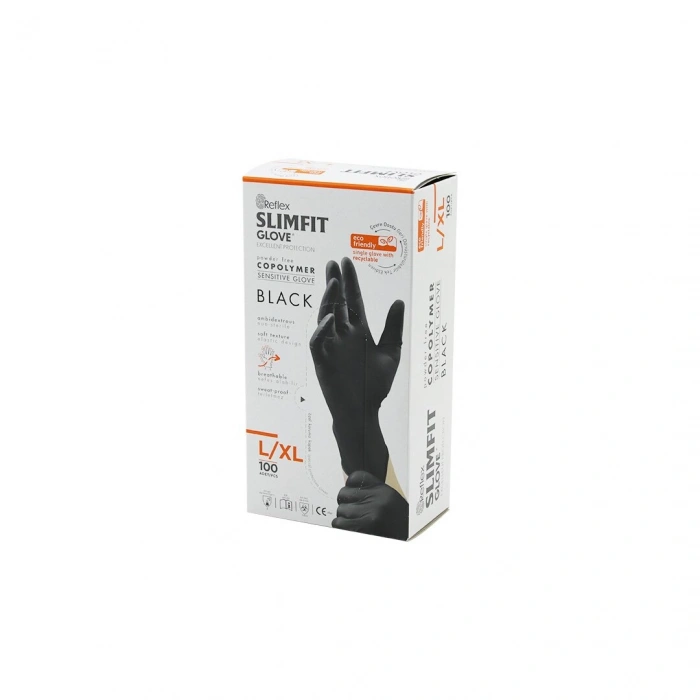 REFLEX SLİMFİT GLOVE KOD-031 L-XL SİYAH PUDRASIZ MUAYENE ELDİVEN 100LÜ (5263)