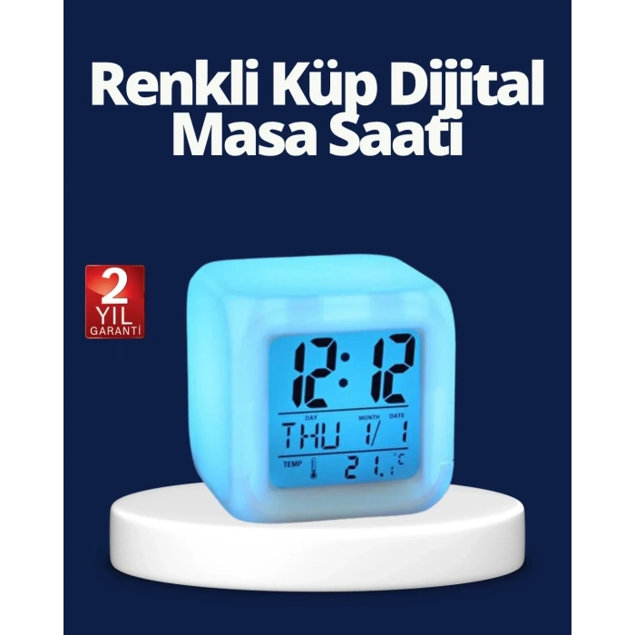 Renk Değiştiren Led Alarmlı Dijital Küp Masa Saati
