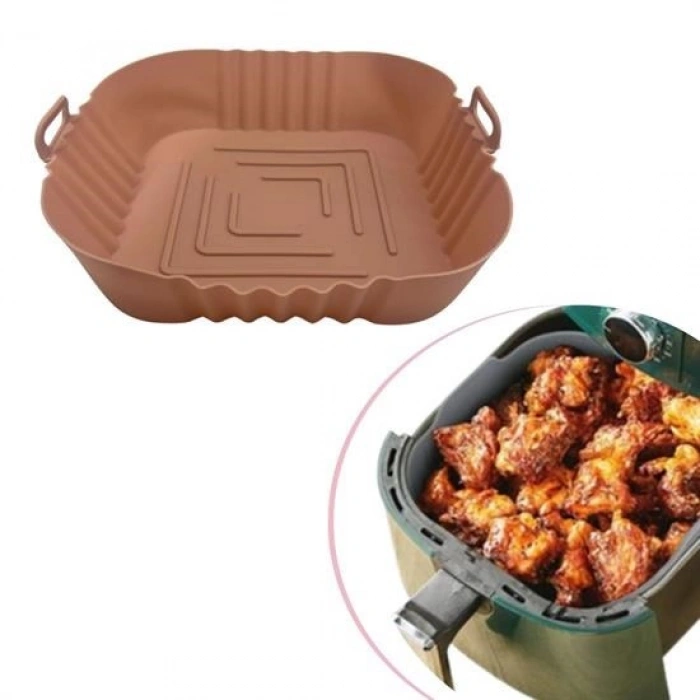 Renkli Isıya Dayanıklı Yıkanılabilir Silikon Fırın  Airfryer Kare Model Pişirme Matı 20 cm (5263)