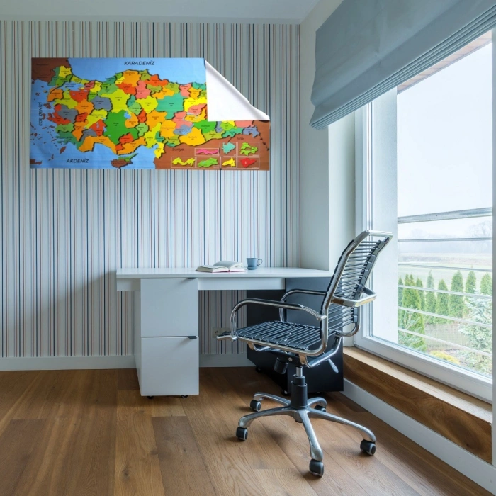 Renkli Türkiye Haritası Manyetik Yapıştırıcı Gerektirmeyen Duvar Stickerı 118 CM * 56 CM (5263)