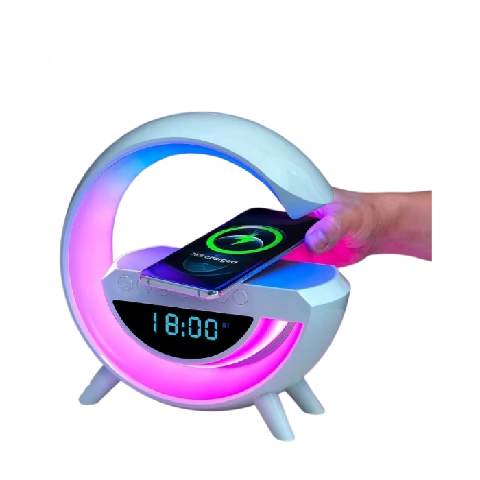 Rgb Gece Lambalı Kablosuz Şarj Cihazlı Bluetooth Hoparlör Dijital Saat