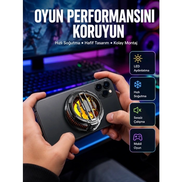 Rgb Işıklı Sessiz Fanlı Telefon Soğutucu