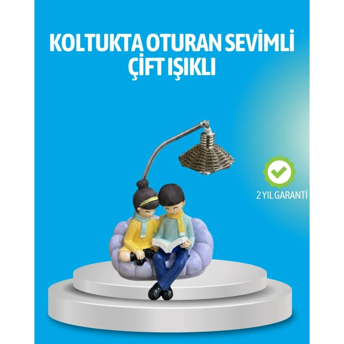 Romantik Çift Figürlü Okuyan Çift Masa Lambası Dekoratif Led Aydınlatma