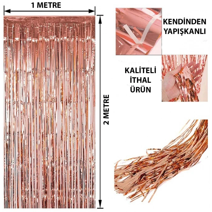 Rose Gold Püsküllü Kapı Perdesi - Parti, Bekarlığa Veda, Doğum Günü 1x2 m (5263)
