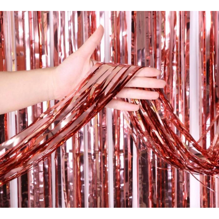 Rose Gold Püsküllü Kapı Perdesi - Parti, Bekarlığa Veda, Doğum Günü 1x2 m (5263)
