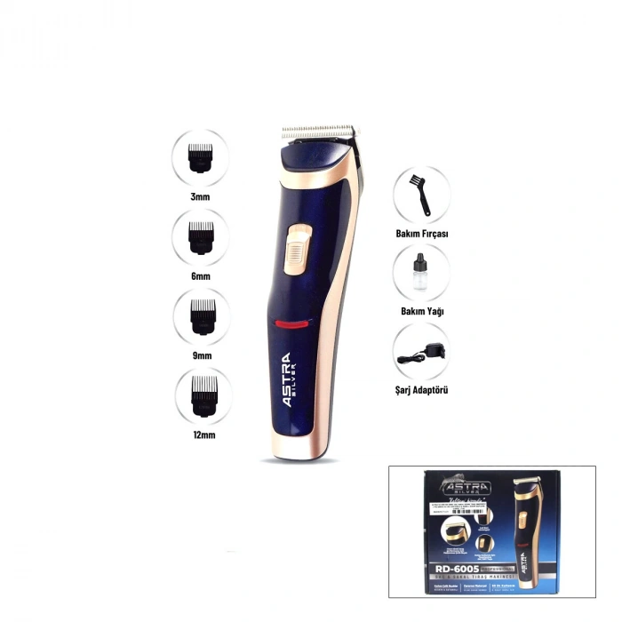 SAÇ SAKAL KESME TRAŞ MAKİNESİ FİŞ ŞARJLI - LED GÖSTERGE - RENKLİ KROM KAPLAMA GÖVDE  RD-6005 (5263)